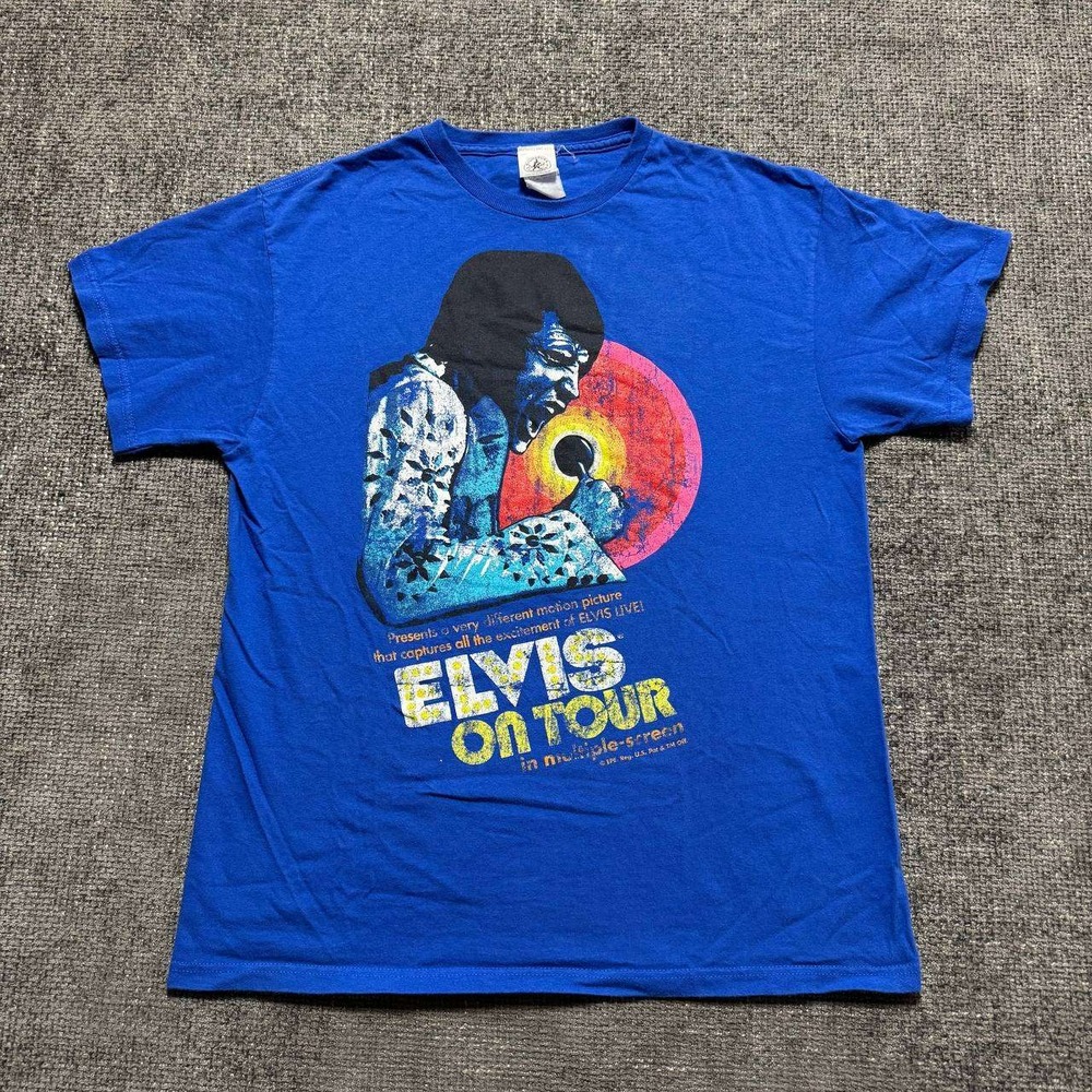 Elvis Presley Elvis‎ On Tour T-Shirt Mens Medium Blue Graphic Movie Tee EP0025